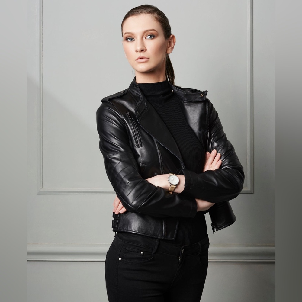 BOLVAINT Women’s Genuine Lambskin Buttery Luxe Leather Moto Jacket LIKE NEW M